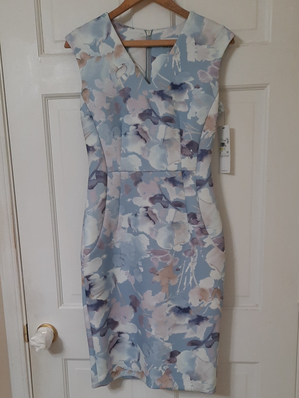 Sleeveless Pastel Watercolor Sheath Dress - Light Blue